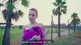 Tattooed slut Silvia Rubi drops the brush bikini to shudder at fucked by a stranger