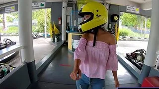 Cute Thai inferior teen girlfriend go karting and recorded on video after